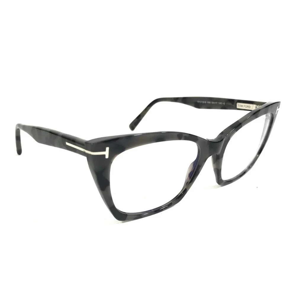 Tom Ford Eyeglasses Frames TF5709-B 056 Shiny Dark Gray Havana Cat Eye 54-17-140